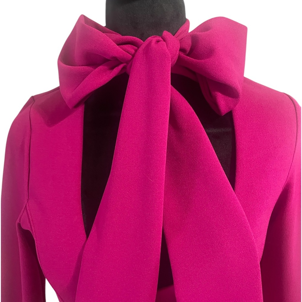 Magenta neck tie, Bow,peep hole neck, long sleeve body suit,Large - Picture 8 of 9